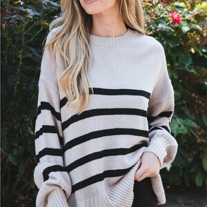 Striped Beige and Black Women's Sweater